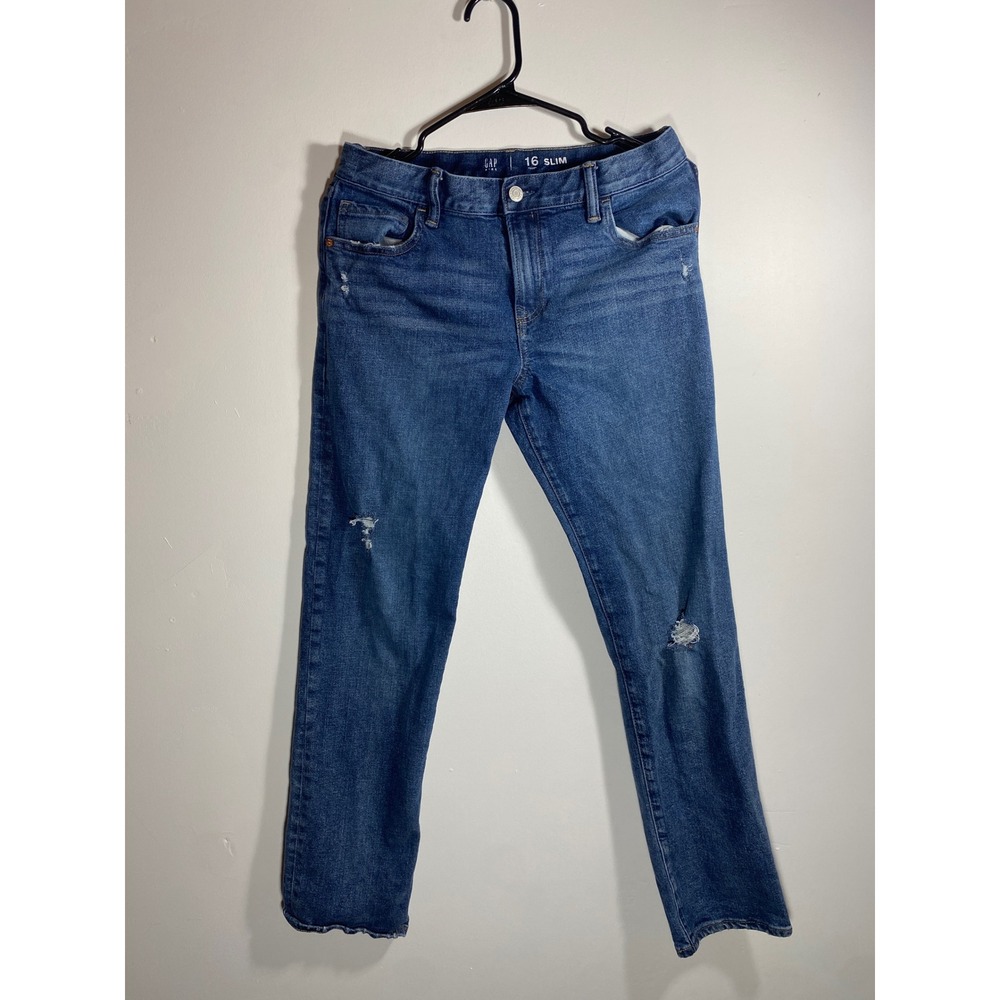 Gap Kids Boys 16 Slim Distressed Medium Wash Denim Jeans Slim Fit Frayed Hem
